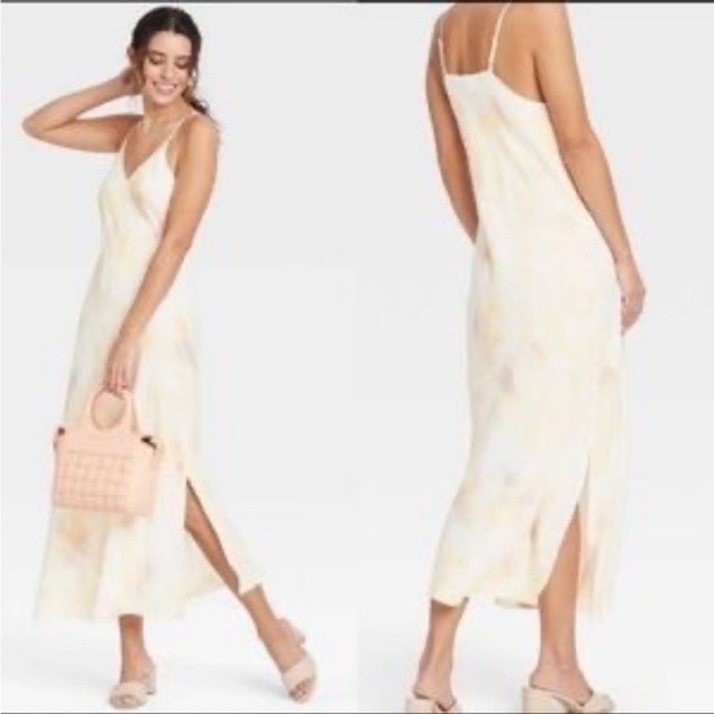 A New Day Slip Dress Pale Tie Dye Cream Purple Size Large Women Midi Side Slits